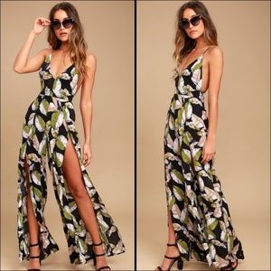 LULUS - SAN TROPEZ BLACK PRINT JUMPSUIT